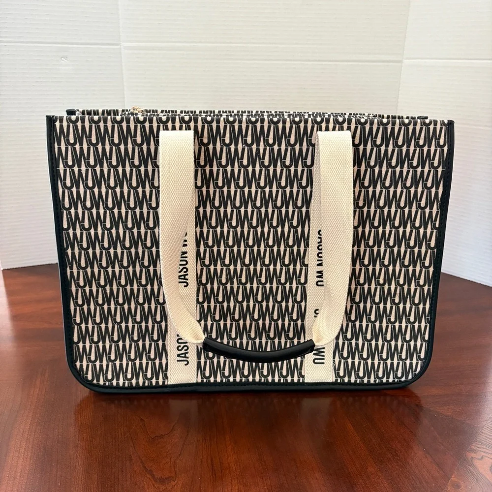 JASON WU Canvas Tote Bag Remmy Logo Print Black and Cream‎